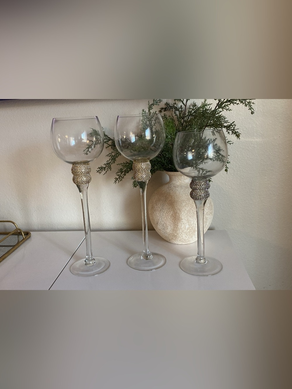 Set of 3 Tall decorative goblet candle holder